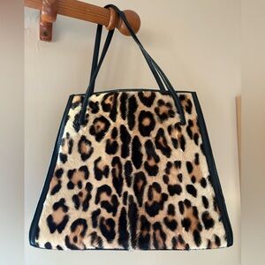 Ermanno Scervino leopard print fur bag with red interior